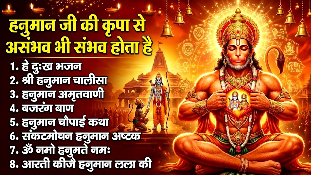 मंगलवार भक्ति भजन : हनुमान चालीसा, सुंदरकाण्ड, हे दुःख भंजन, बजरंग बाण, हनुमान कवच व आरती