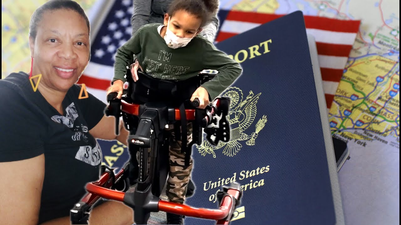 My Jamaican husband taking our disabled son to therapy in America. He wasn't born this way
