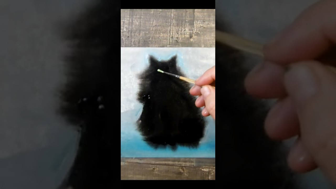 black fluffy cat. Acrylic painting. #art #shorts #cat #blackCatAppreciationDay #BlackCat