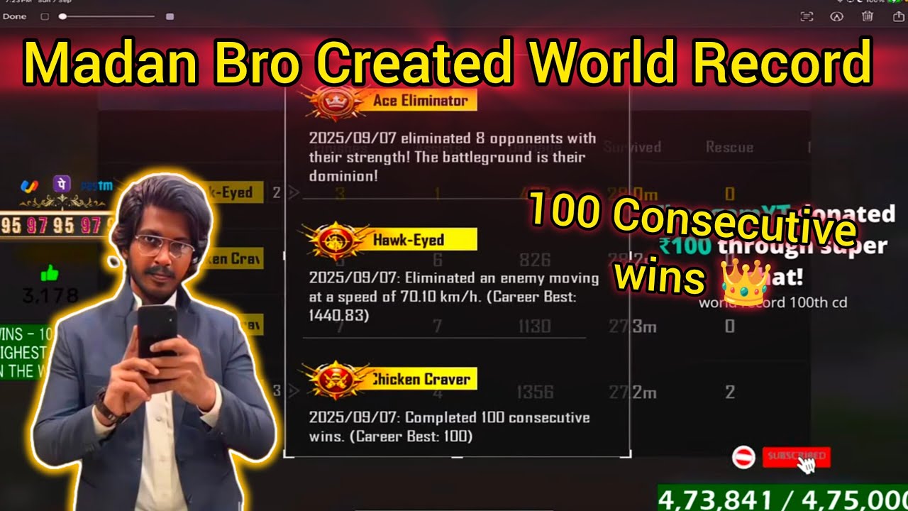 World Record ⭐|| 100 Consecutive wins 👑|| Madan op || BTS || # bgmi 