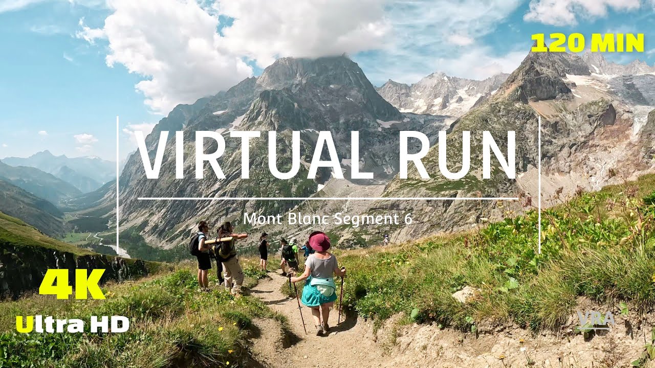 120 Minutes Workout Virtual Treadmill Run 4k with Music Mont Blanc Scenery