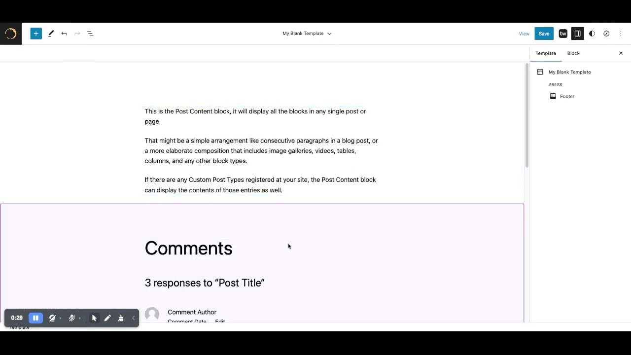 WordPress blank page template with Gutenberg/Site Editor