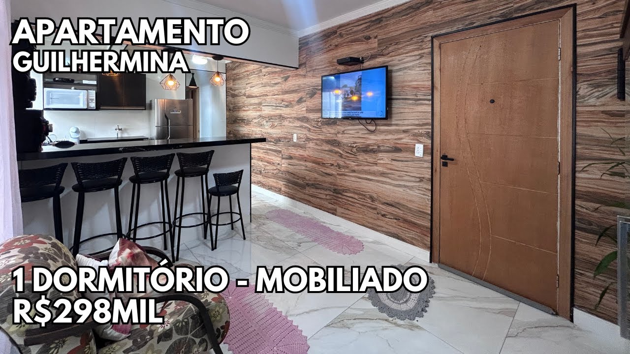 APARTAMENTO 1 DORMITÓRIO 1 VAGA 200M DA PRAIA - PROX. DA FEIRINHA NA GUILHERMINA PG R$298MIL