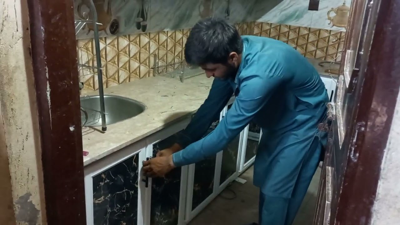 Aluminium kitchen cabinets white Colour with black sheet check this video 