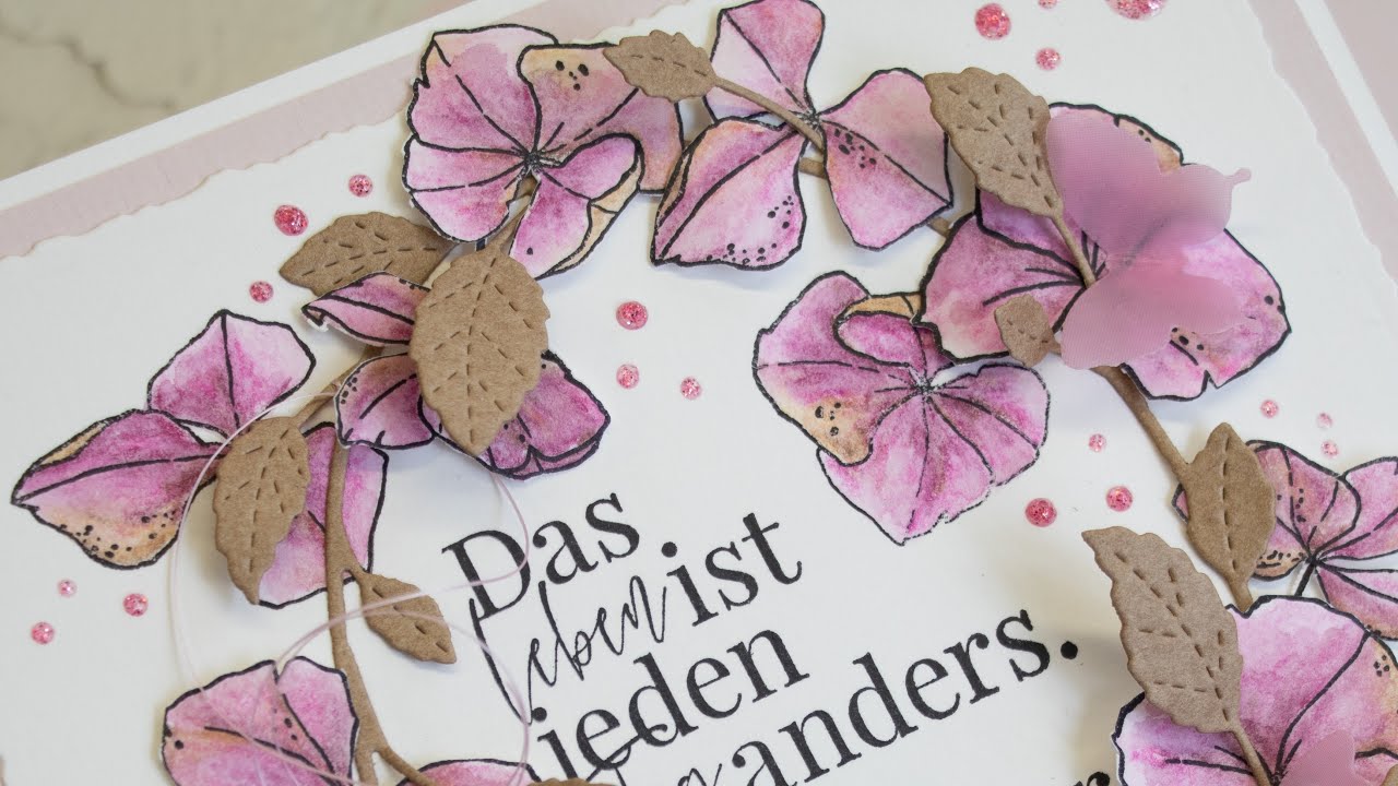 Hortensienblüten kolorieren/Faber Castell Albrecht Dürrer Aquarellstifte/Stempelabdrücke kolorieren