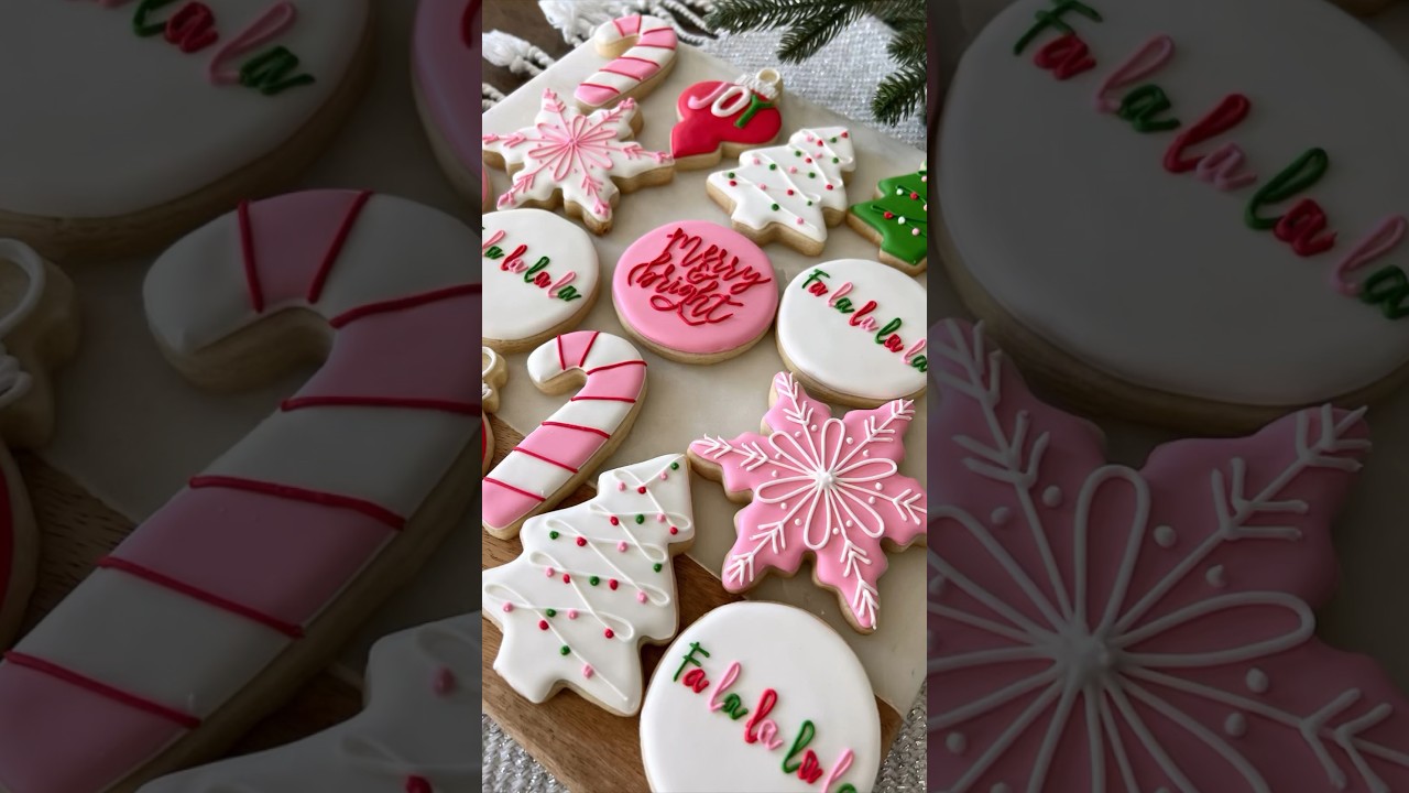 Loved making this bright & fun Christmas cookie set 🩷 #cookiedecorating #christmasbaking
