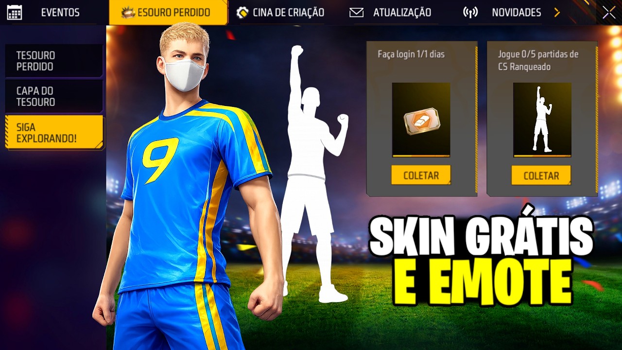 É AMANHÃ! PEGUE SEU EMOTE E SKIN GRÁTIS😱 TROCA NICK E AVENTUREIRO NO FREE FIRE!!