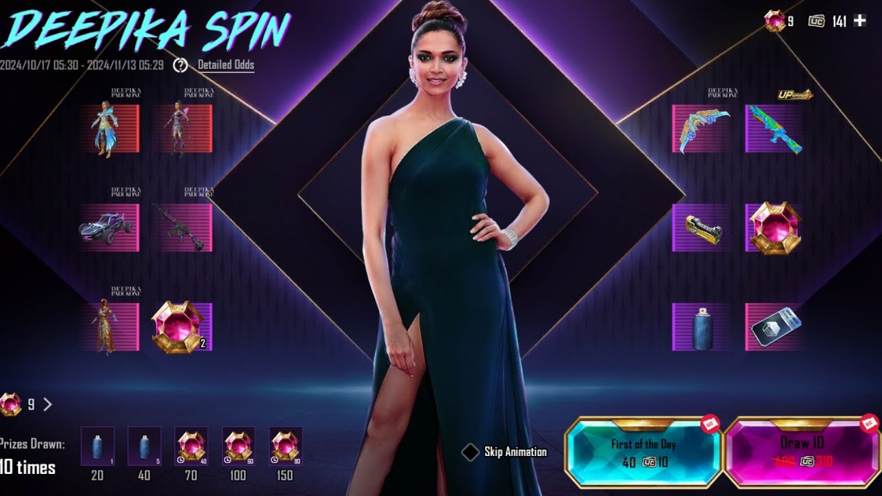 Deepika spin in bgmi for free and new event in bgmi to get free items