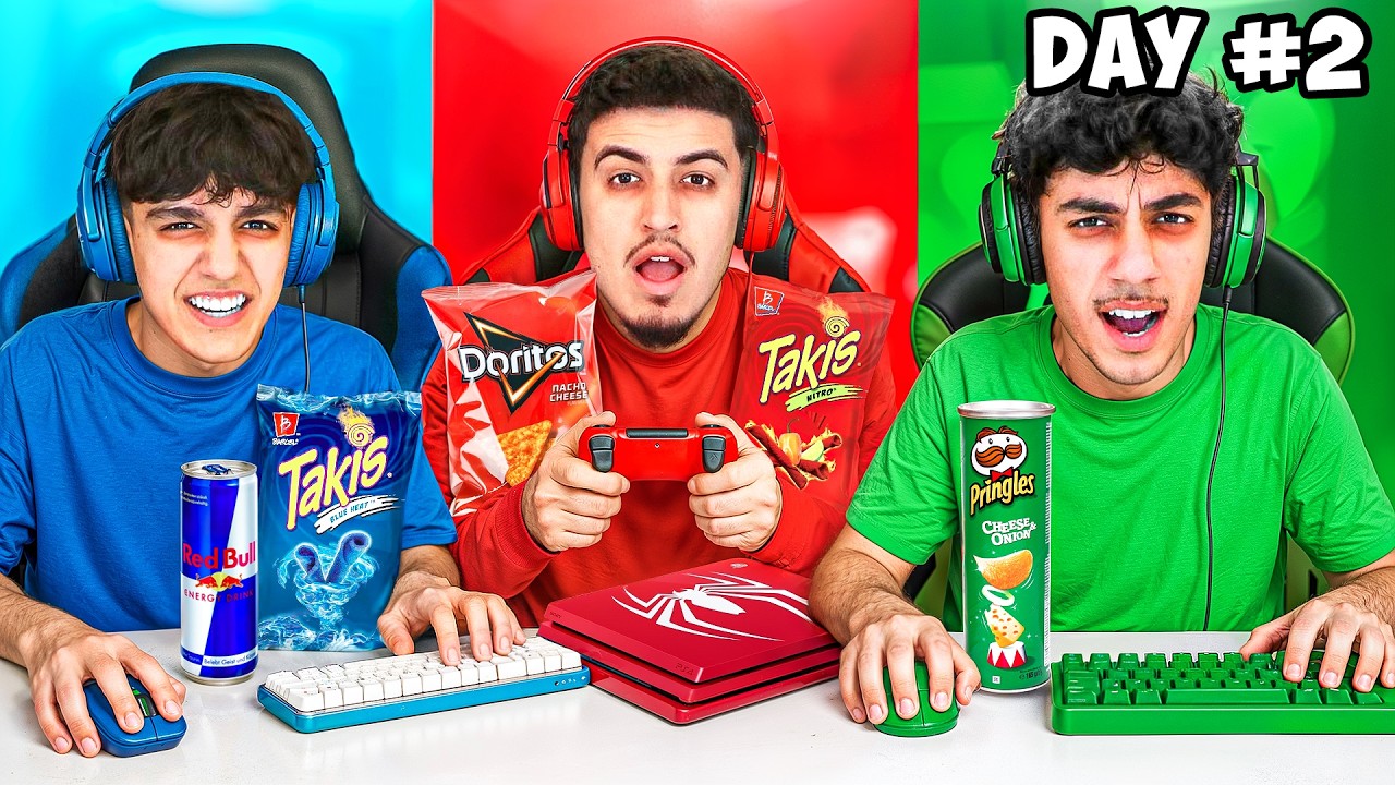 Last To Stop Playing Fortnite On Colored Gaming Setup Wins! (Red, Blue, Green)