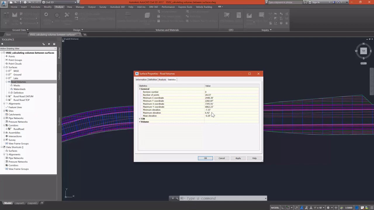 Autocad Civil 3D:- Lesson 5.2- Calculating volumes between surfaces