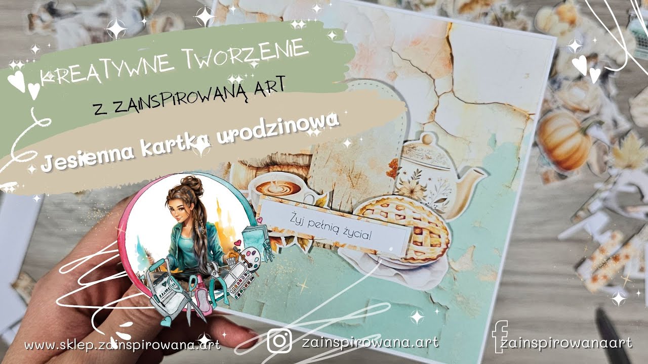 Jesienna kartka urodzinowa. Szarlotka