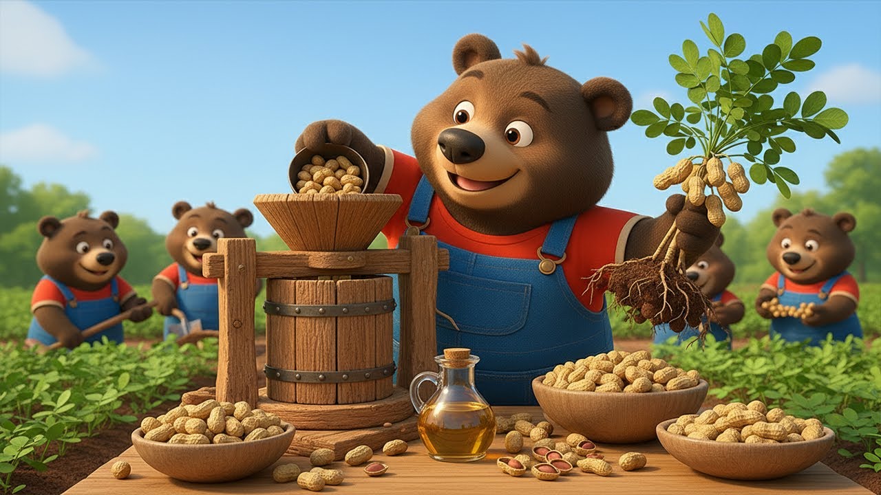 Baby Bear goes to harvest peanuts to press into cooking oil - Farm building  Baby Bear | Happy Farm