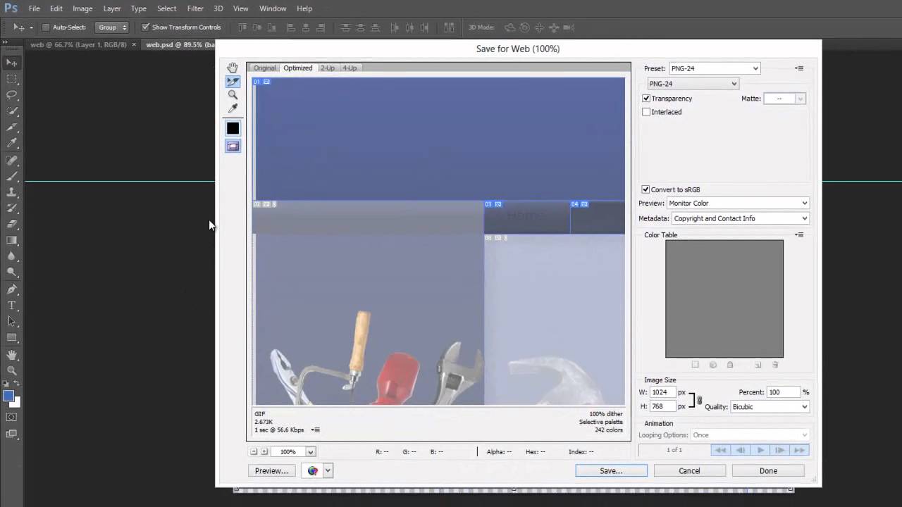 Photoshop exporting for web.