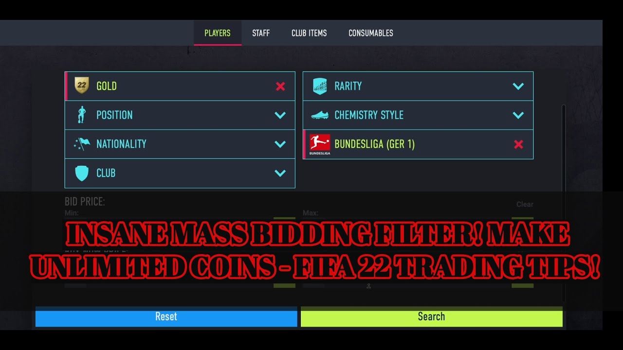 FIFA 22 TRADING TIPS - INSANE MASS BIDDING FILTER! MAKE UNLIMITED COINS - FIFA 22 TRADING TIPS!