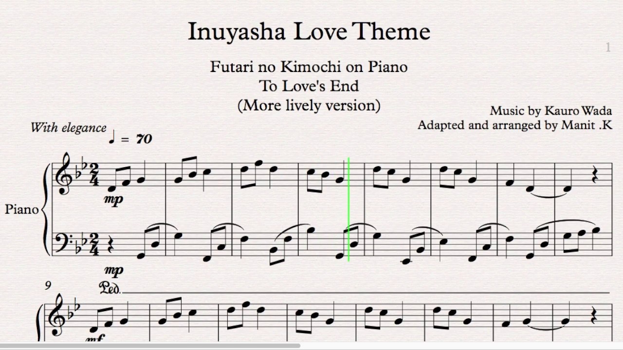 Inuyasha Love Theme - To Love's End (Piano Tutorial with arranged music sheet Fast Version)