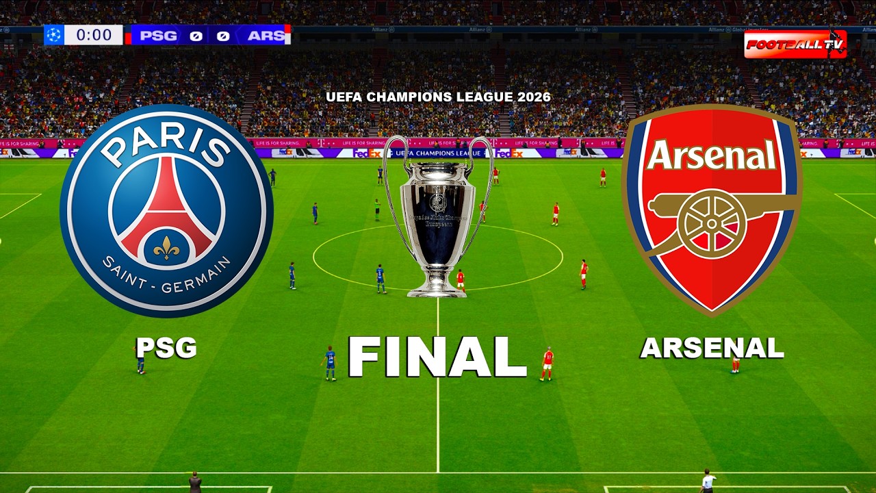 Finał PSG vs ARSENAL - Liga Mistrz&oacute;w UEFA 2026 | Cały mecz Wszystkie gole | Symulacja rozgrywki Pes
