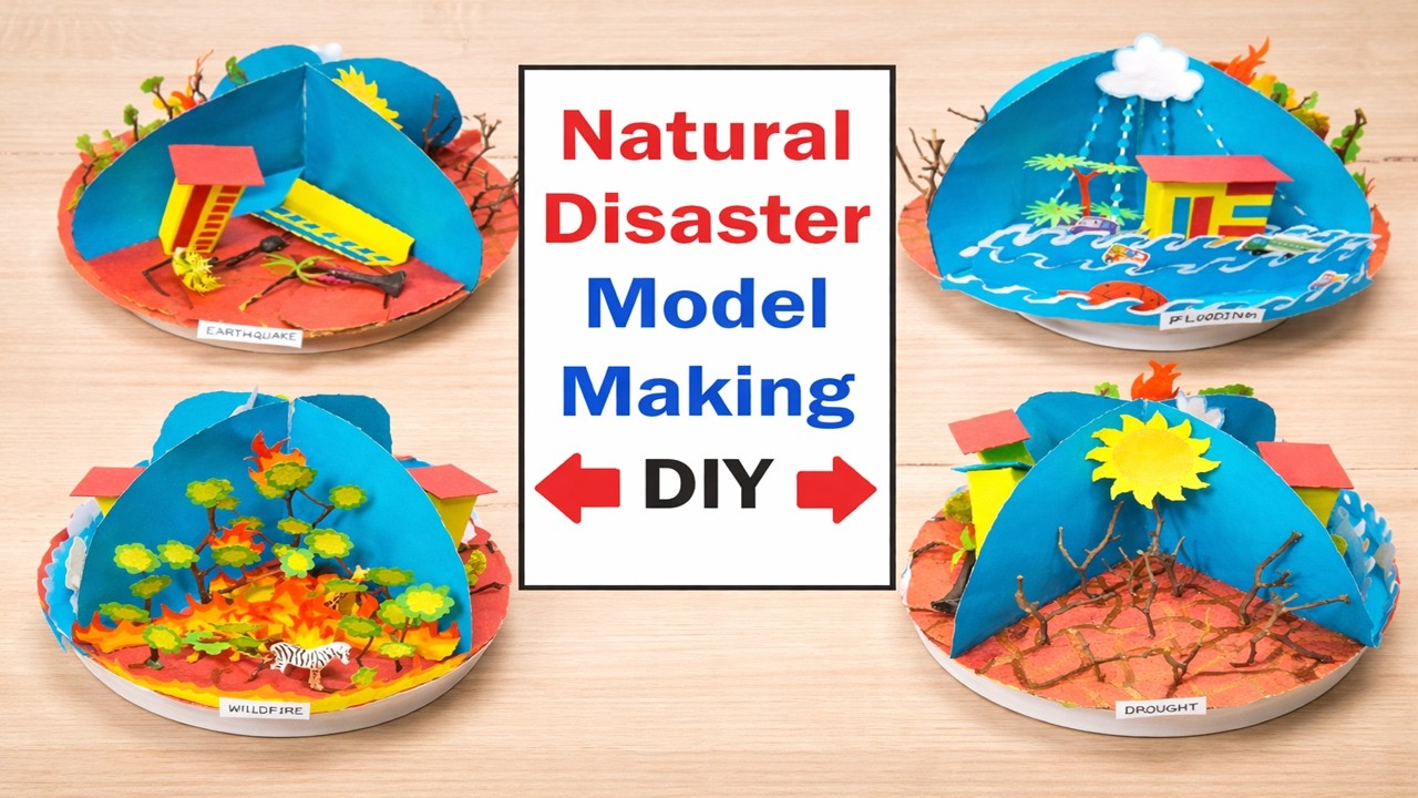 natural disaster working model 3d (flood-draught-earthquake-fire  howtofunda  social science project