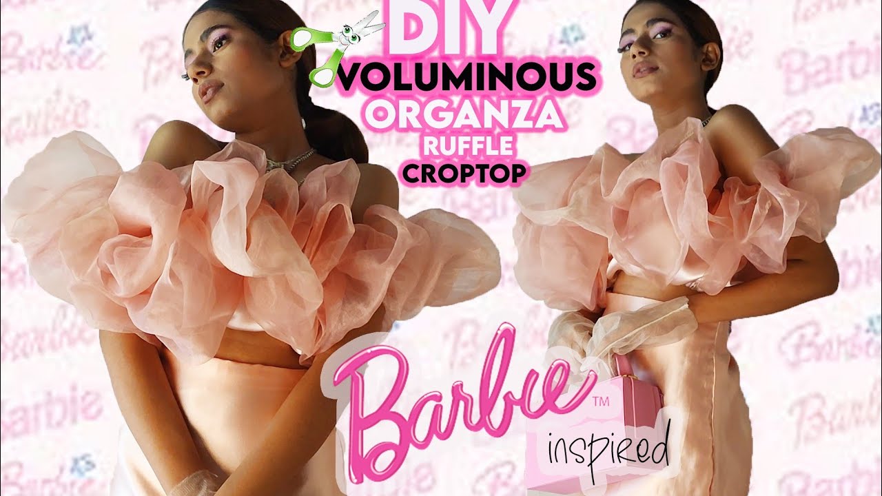 DIY: VOLUMINOUS RUFFLE ORGANZA CROPTOP WITH DRAMATIC SLEEVES ||BARBIE STYLE||