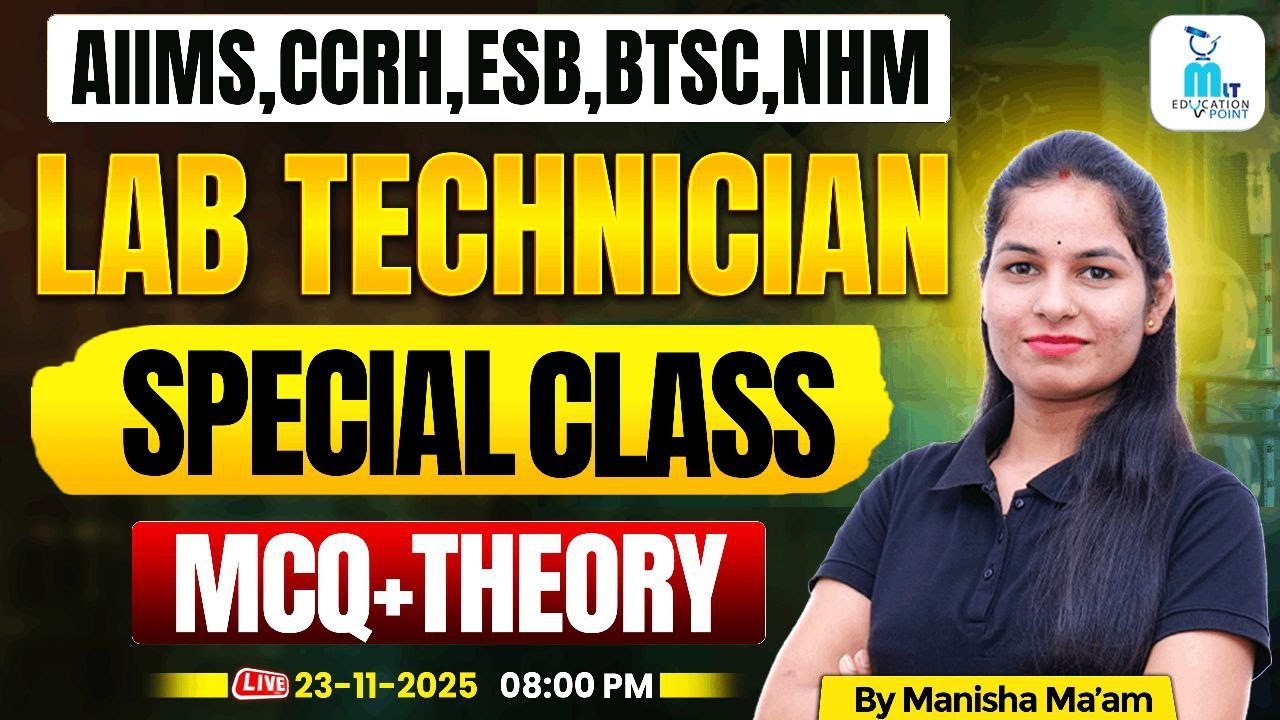 🚀 Lab Technician LIVE Class | AIIMS CRE + CCRH | High-Scoring MCQs + Tricks | By Manisha Ma'am
