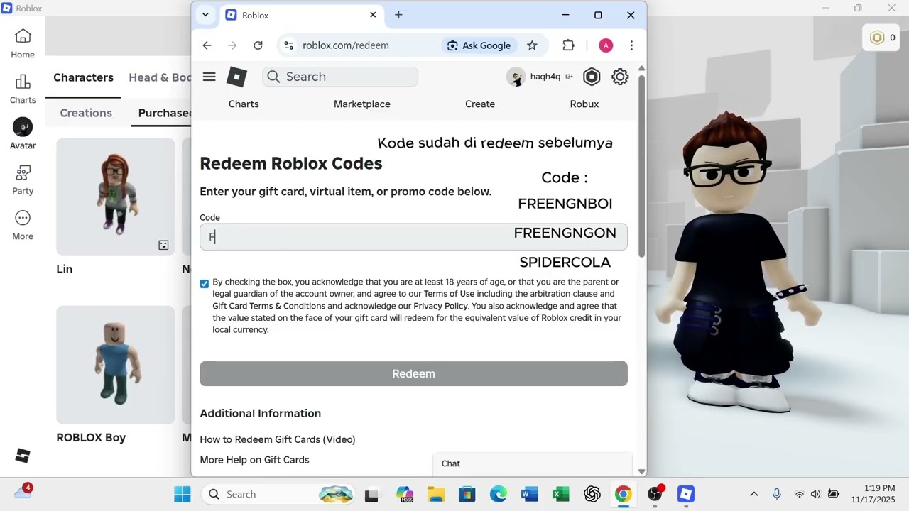 Kode redeem roblox free ava Nguyen Boi Nguyen Gon Lin
