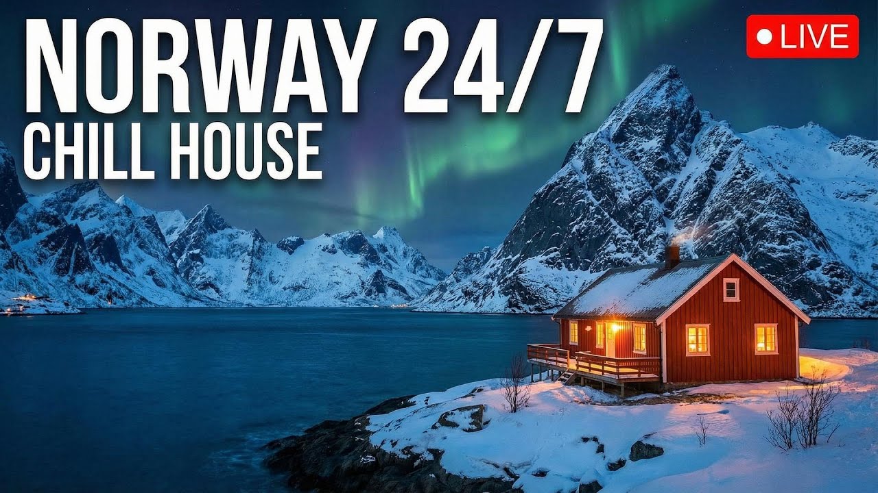 Winter in Norway Radio 24/7 🔴 Chill House & Northern Lights [4K Live]