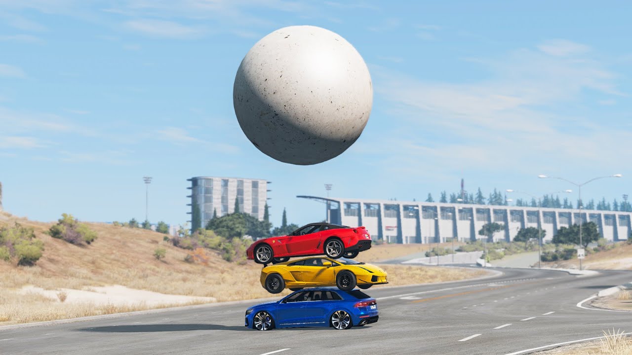 Cars vs 1000 Ton Ball - BeamNG.Drive