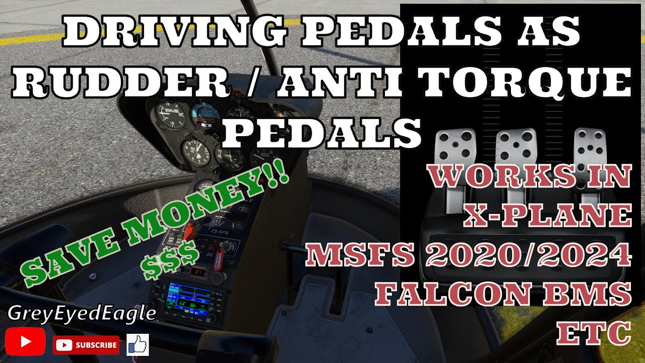 Driving Pedals as Rudder/Anti Torque Pedals. Works in X-Plane, MSFS, Falcon BMS etc.