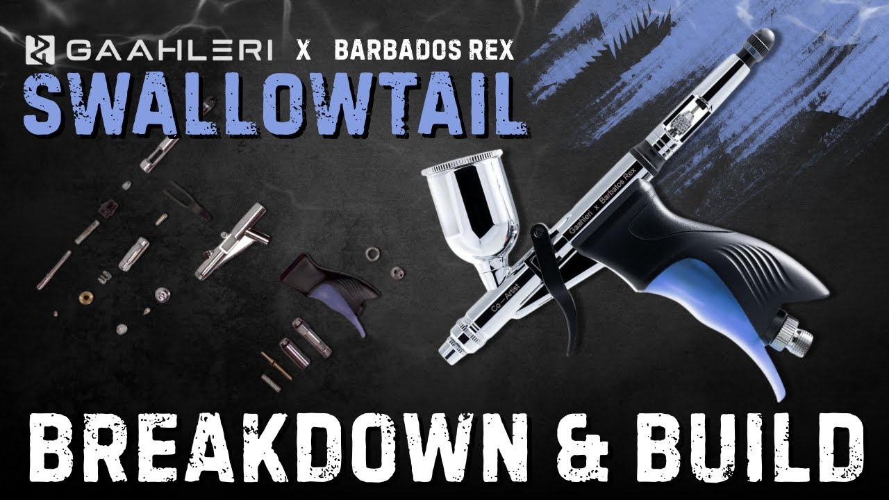 Аэрограф Gaahleri ​​"Breakdown Swallowtail Barbados Edition" с полной сборкой всех деталей.