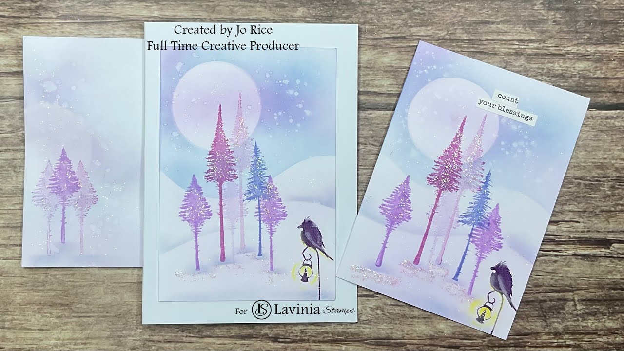 Зимняя сказка от Джо Райс #laviniastamps #cardmakingvideo #trees