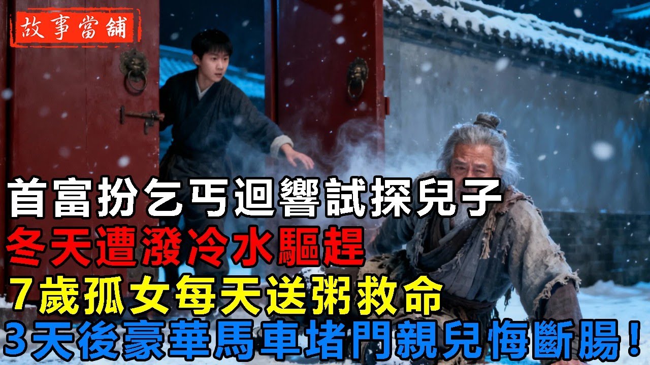 首富扮乞丐迴響試探兒子，冬天遭潑冷水驅趕，7歲孤女每天送粥救命，3天後豪華馬車堵門親兒悔斷腸！| 民間故事 | 故事當舖