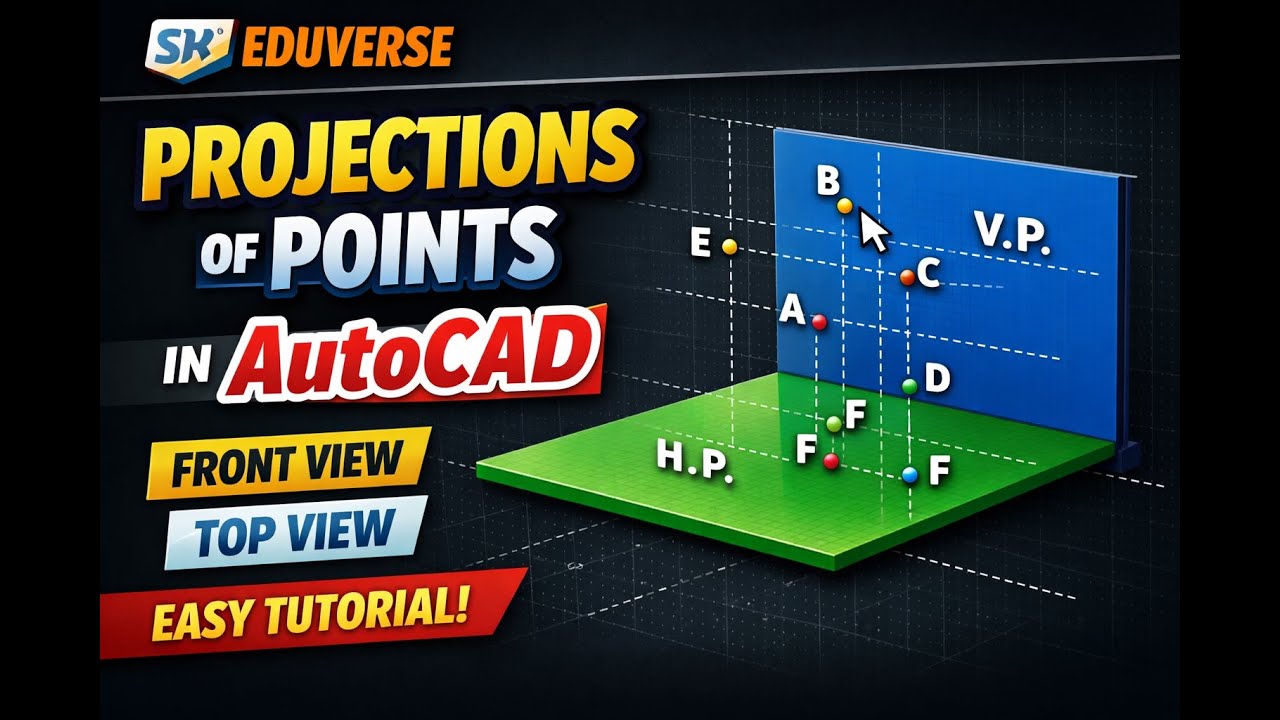 Projections of Points in AutoCAD | Engineering Drawing Problems (HP & VP) | SK EduVerse