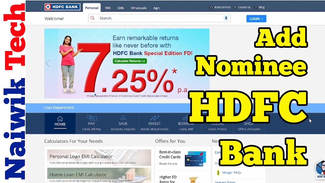 How to Add or Modify Nominee details in HDFC bank account via Net-Banking