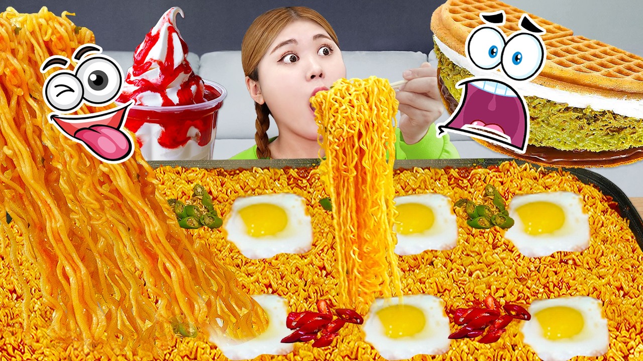 GIANT Spicy Ramen Big Bites Challenge 🔥🍜 MUKBANG by HIU 하이유