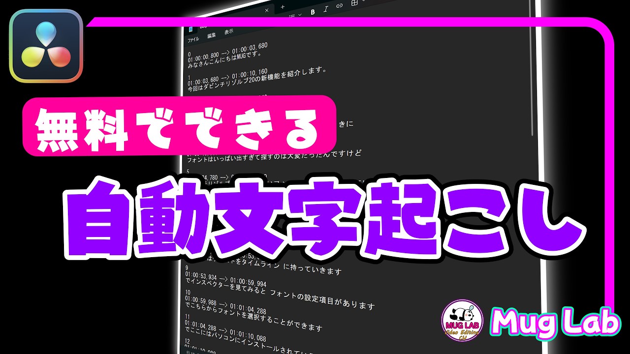 【DaVinci Resolve】文字起こしの話【FFmpeg/Whisper】