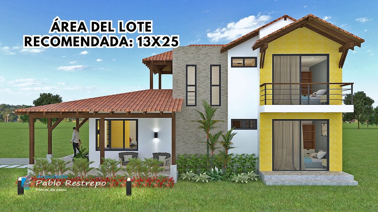 'PLANOS CASA CAMPESTRE COLONIAL' 178 M2 en DOS PISOS [Diseño de 13x25] | Arq Pablo Restrepo