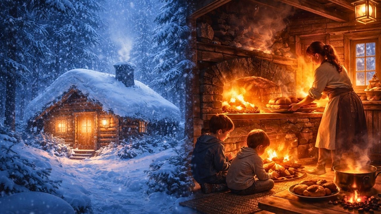 Cozy Winter Cabin in a Snowstorm ❄️🔥 | Relaxing ASMR, Crackling Fire & Snow Sounds