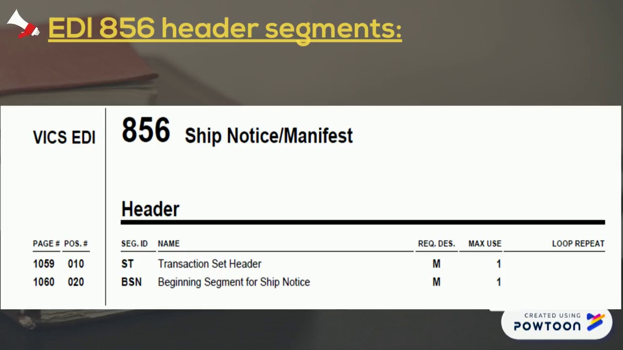 What are the expected 856 Header segments