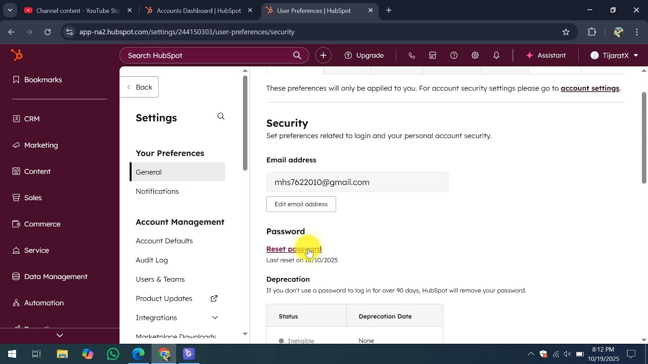 How To Change Hubspot Password