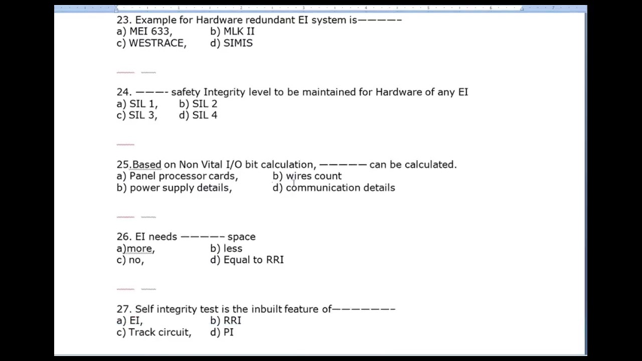 Electronic Interlocking [EI] - MCQ practice ! Dept  Exams of LDCE ADSTE & JE ! S&T ! IR
