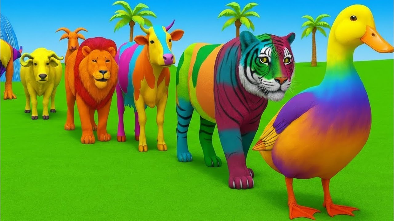 Long Slide Game With  Cow Elephant Gorilla Hippopotamus Tiger 3d Animal Game Funny 3d Animals