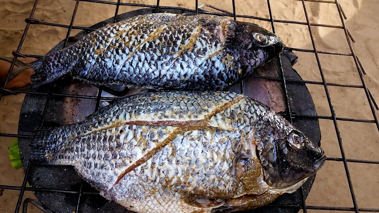 Простой, но сочный и вкусный рецепт тилапии на углях с жареным бататом