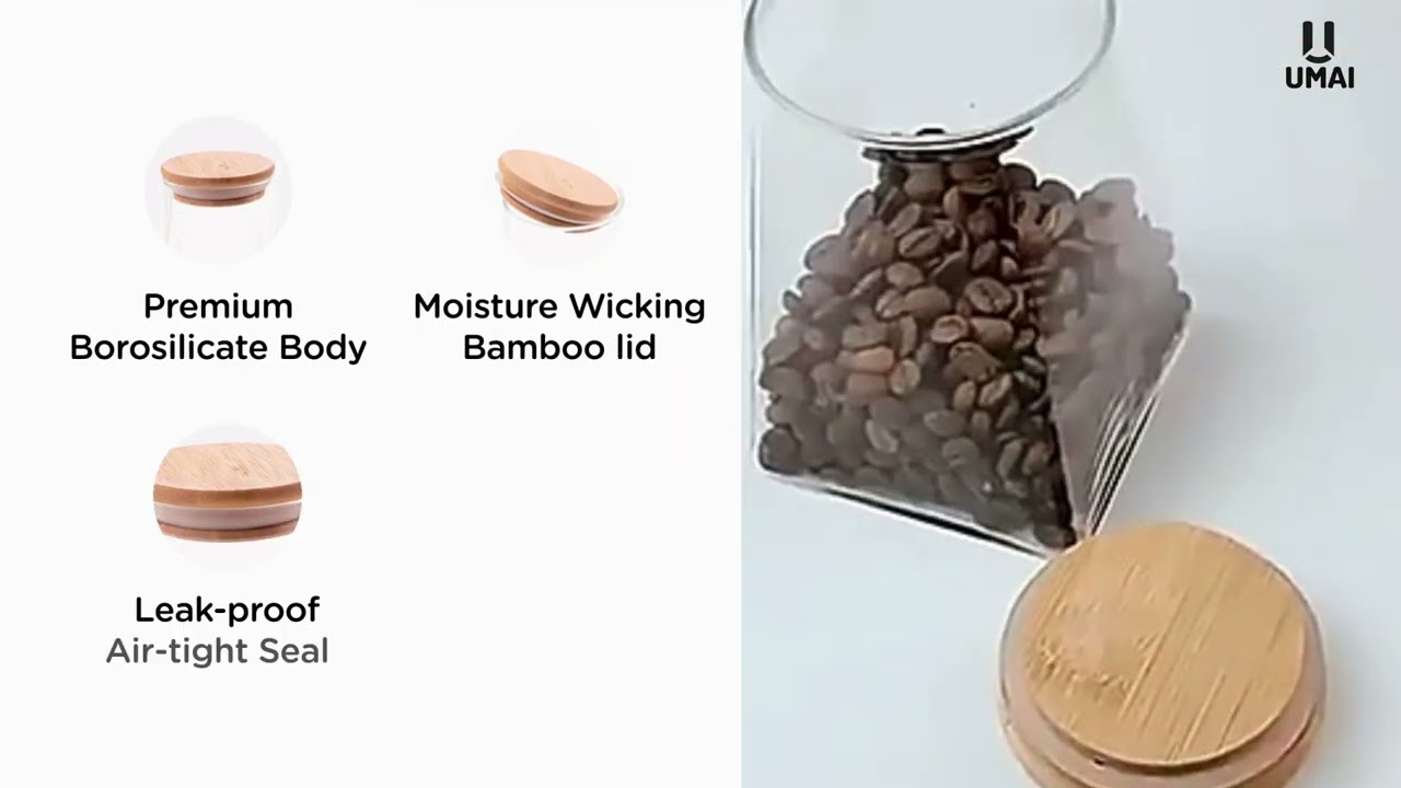 UMAI Borosilicate Glass Jar with Bamboo Lid | Airtight, Leakproof Storage for Kitchen Organization