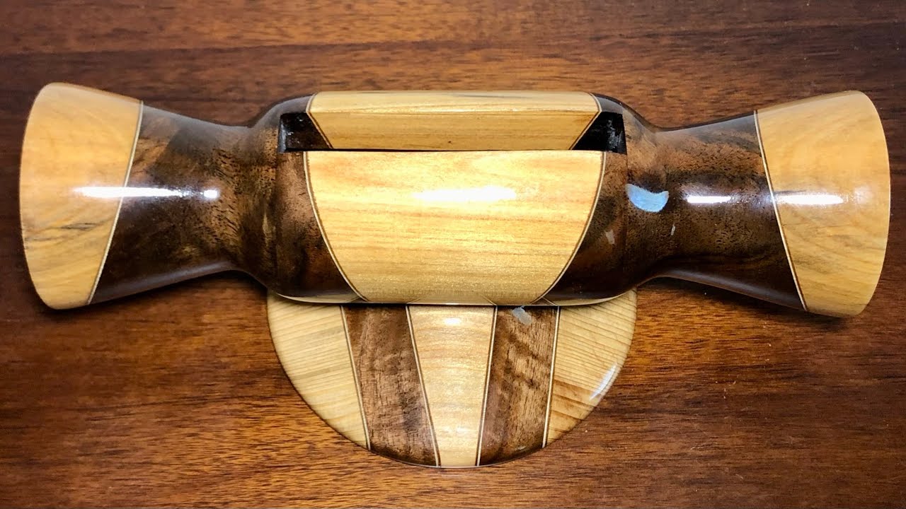 Woodturning Walnut & Cypress Cell Phone Speaker Amplifier.