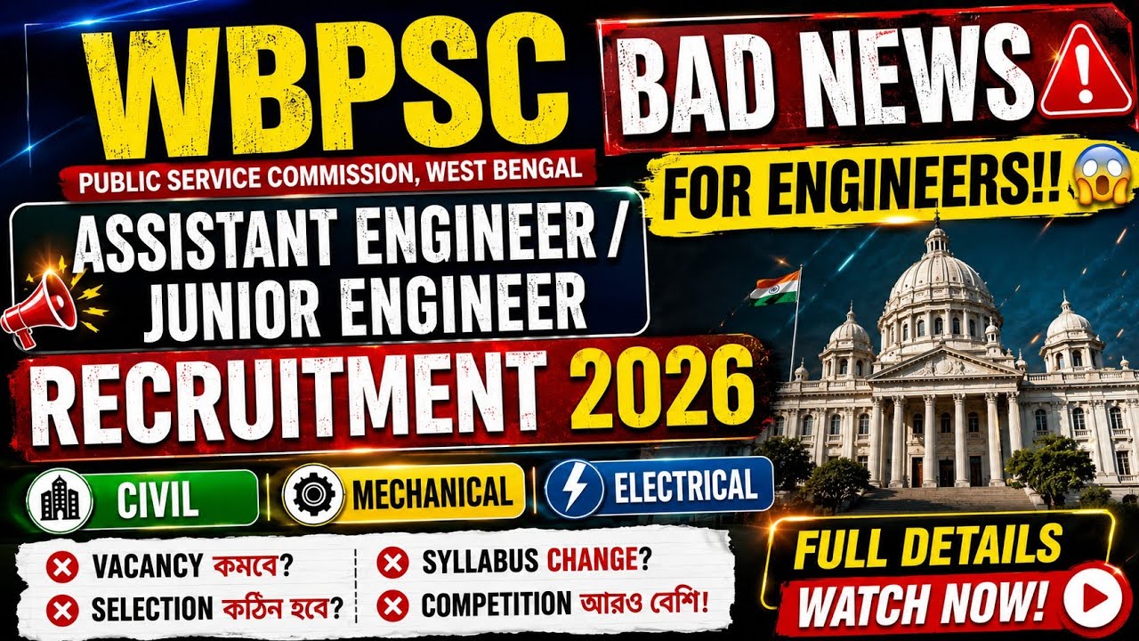 Wbpsc Assistant Engineer/Junior Engineer Recruitment 2026 | Bad News for Engineers!! CE/ME/EE 