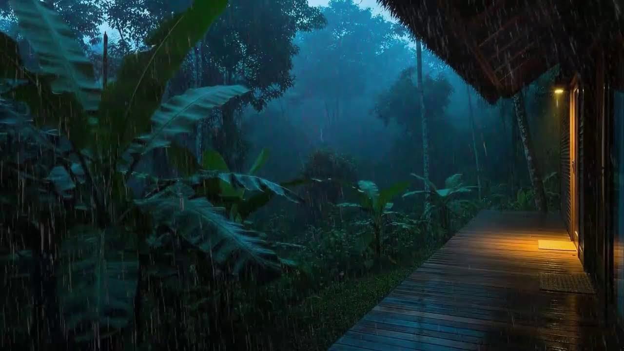 Instant Sleep with Soft Rain Sounds and Rolling Storm at Wooden Cabin Terrace 🌧️