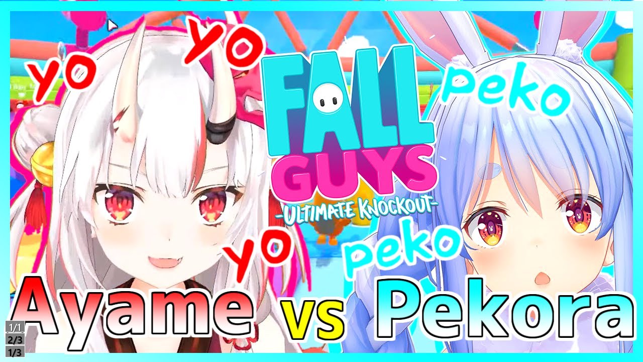 [Vtuber / Hololive] Nakiri Ayame and Usada Pekora showdown in Fall Guys! [Eng Sub]