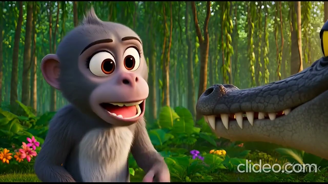 Clever Grey Monkey Outsmarts a Black Crocodile 🐒🐊 | Jungle Moral Story @ 'AI generated video'