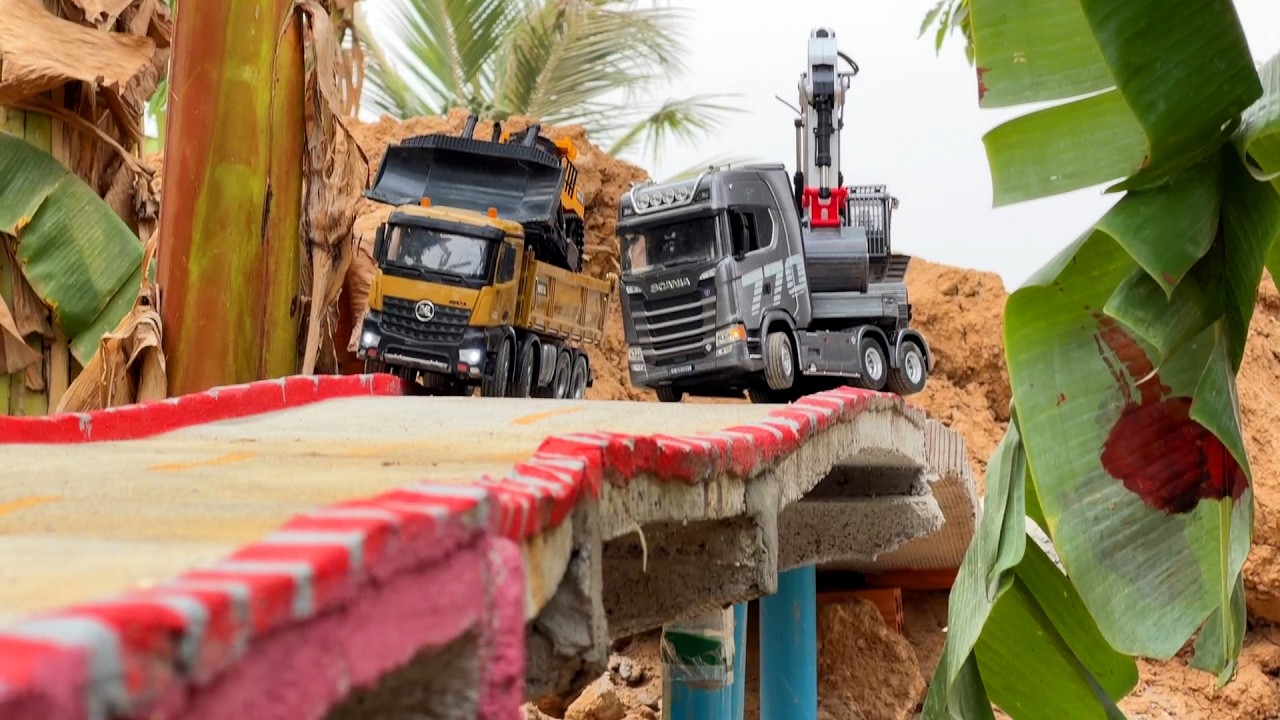 OMG!! Excavator Huina 1594 By Dump Trailer Scania 770 Action Transportation Dump Truck