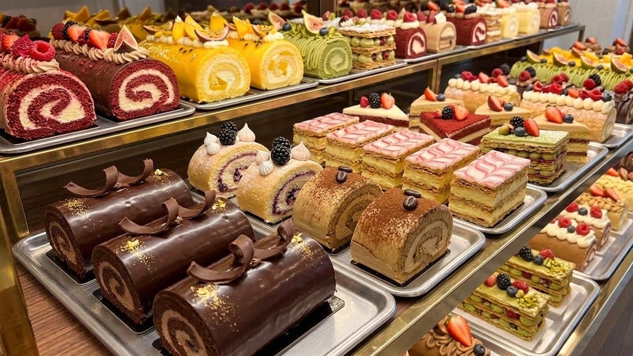Chocolate & Cream Rolled Pastries Made in a Professional Bakery