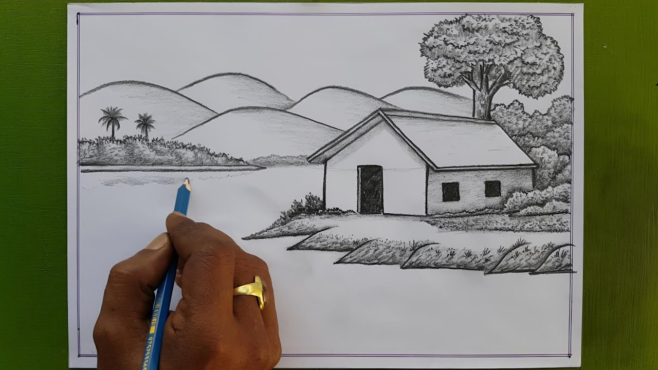দৃশ্য আঁকা || সহজ কৌশল || scenery drawing tutorial 
